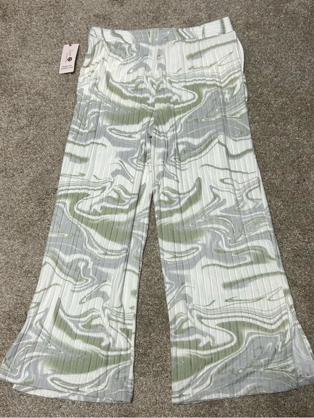 3/$10 White Lounge Pants with Sage Green Swirl